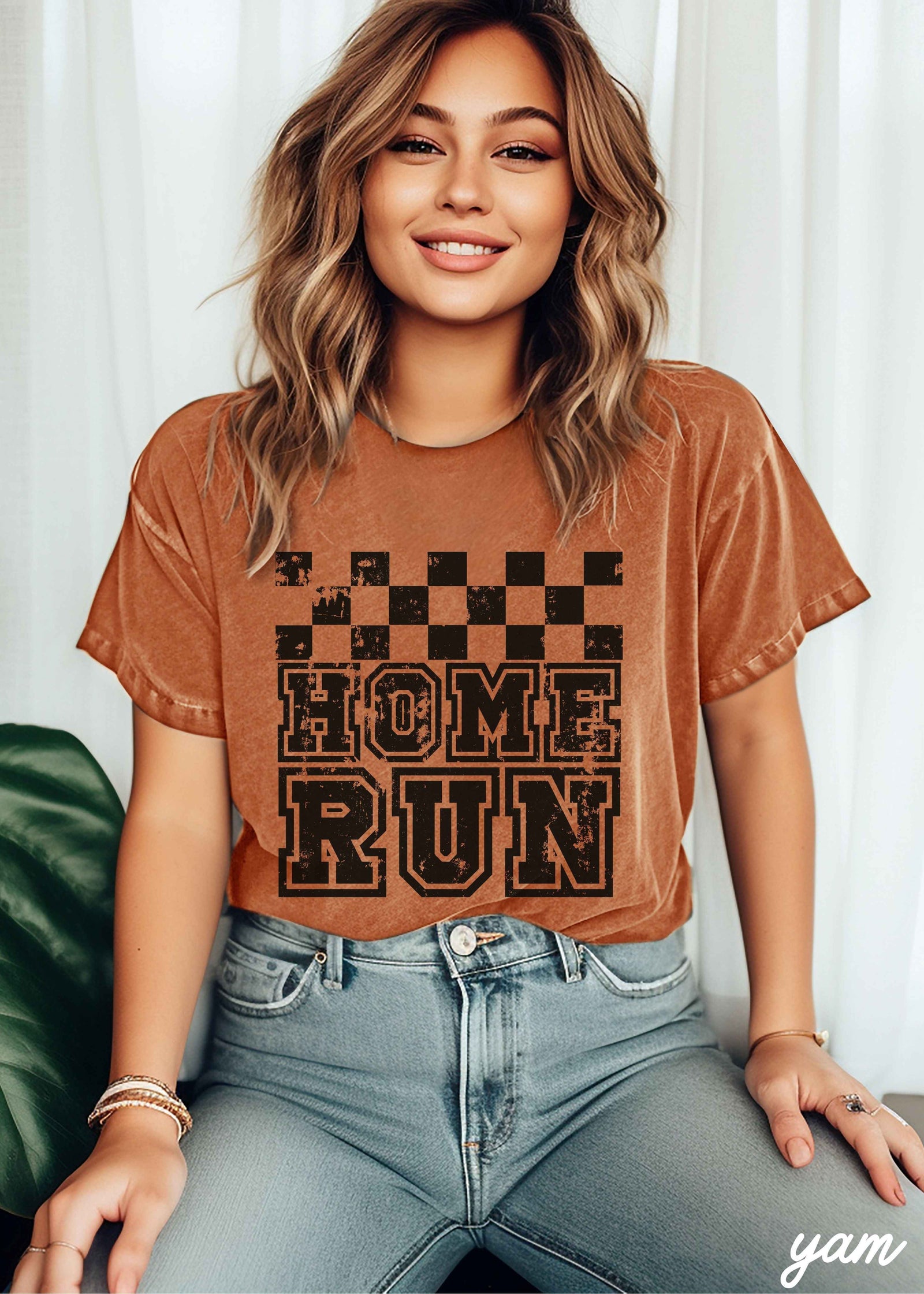 Home Run Checkered Tee *13 Colors (S-3X)