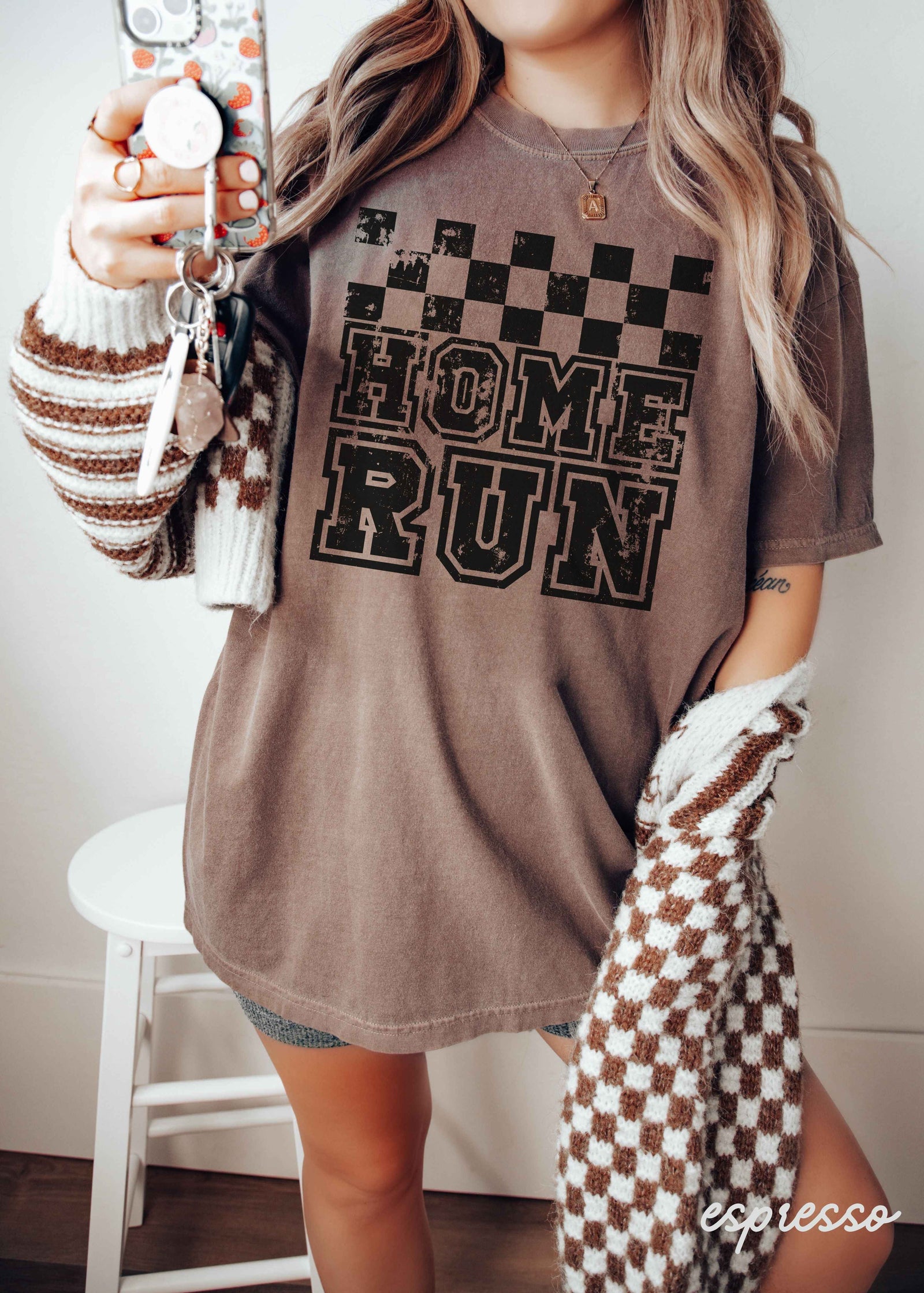 Home Run Checkered Tee *13 Colors (S-3X)