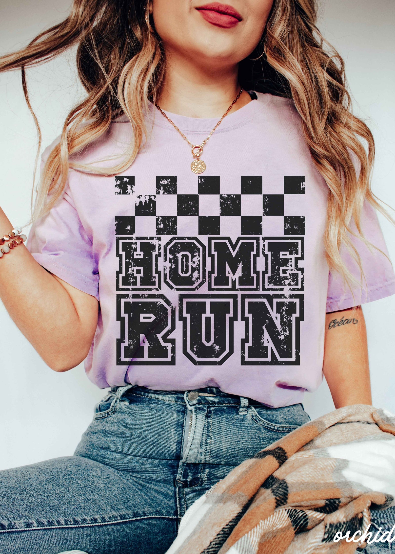 Home Run Checkered Tee *13 Colors (S-3X)