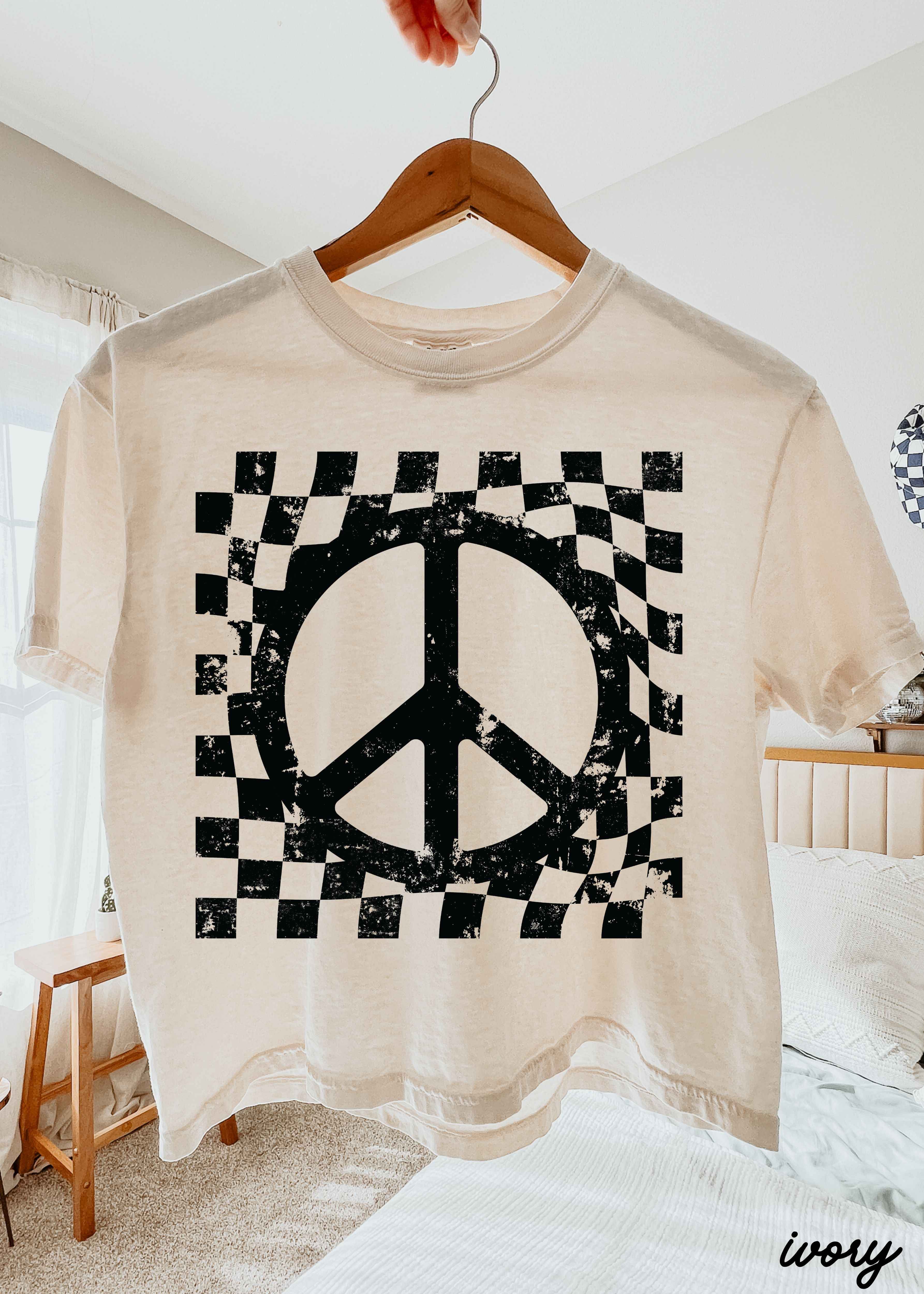Checkered Peace Sign CROP Tee *3 Colors (S-2X)