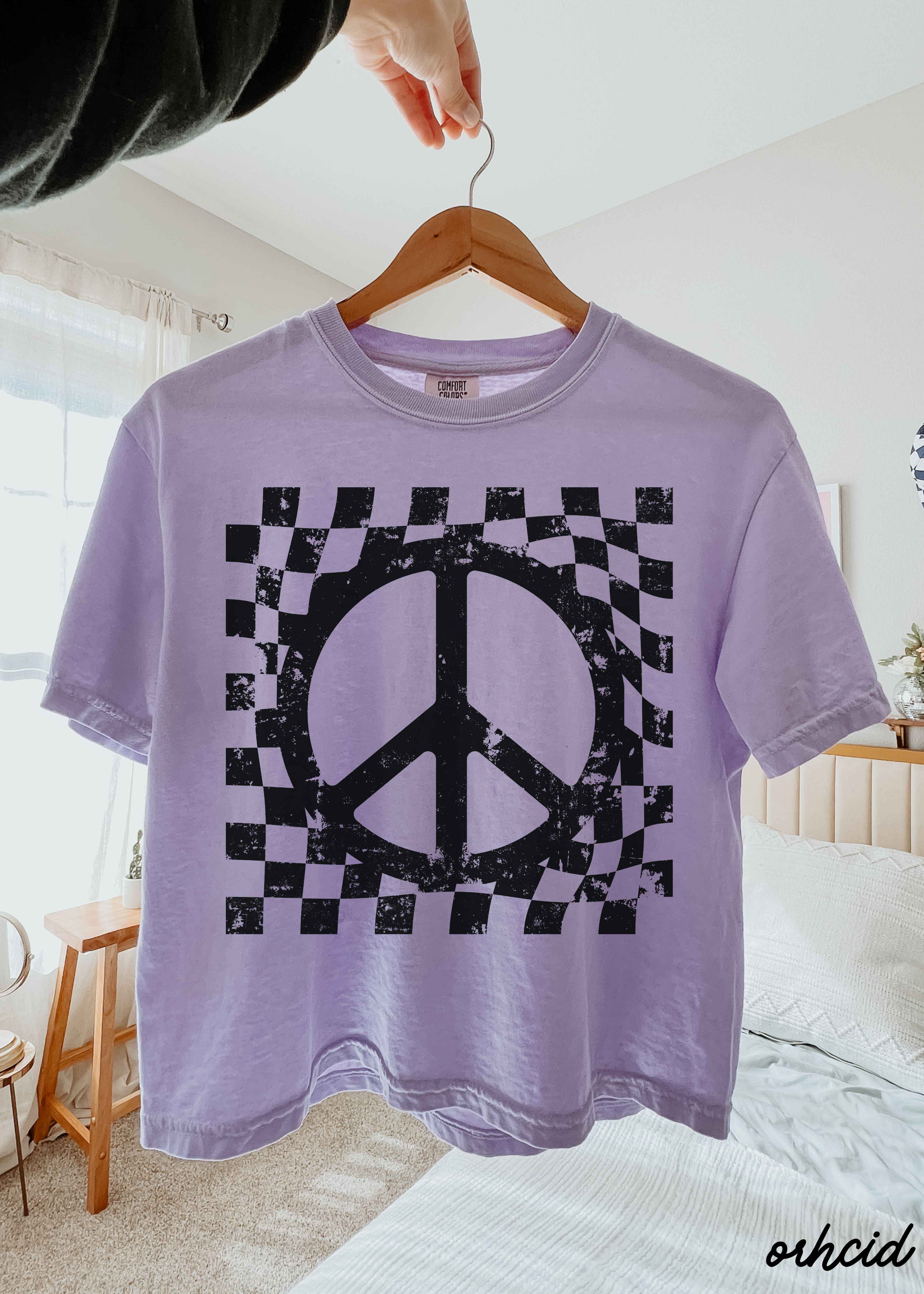 Checkered Peace Sign CROP Tee *3 Colors (S-2X)