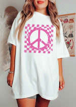 Checkered Peace Sign Tee *12 Colors (S-3X)