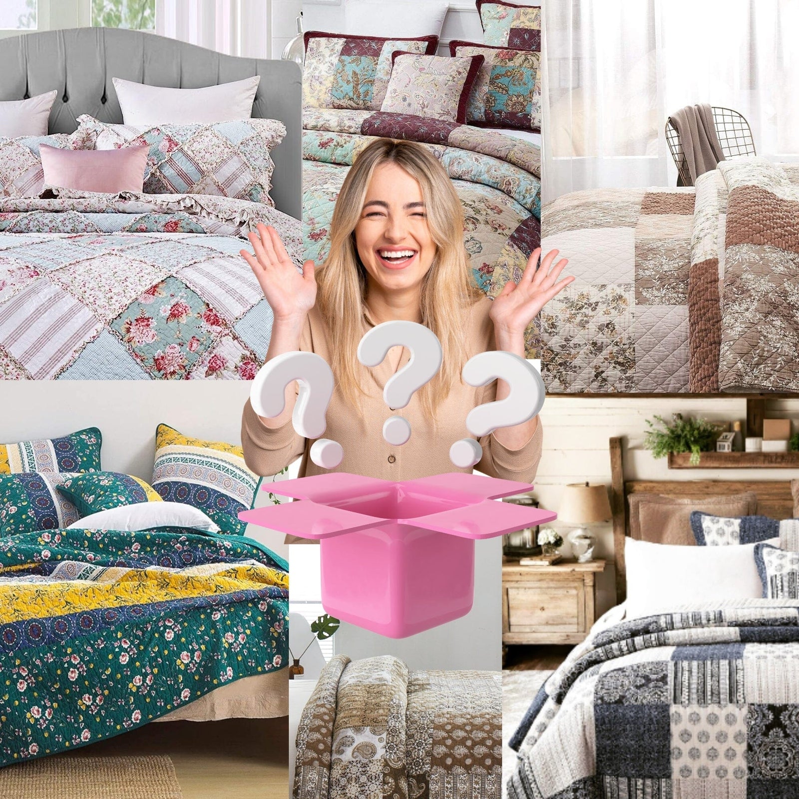 Random Mystery Box -  Cotton Patchwork Quilted Bedspread Coverlet Set