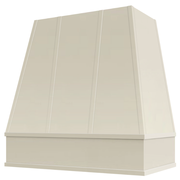 Antique White Wood Range Hood With Tapered Strapped Front and Block Trim - 30