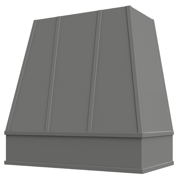 Grey Wood Range Hood With Tapered Strapped Front and Block Trim - 30