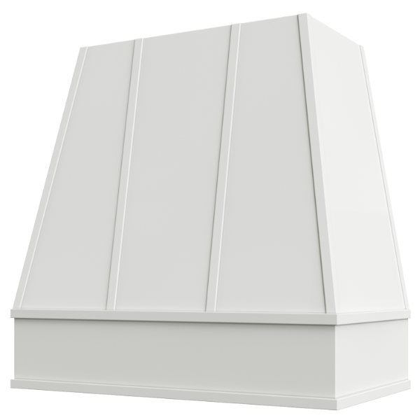 Primed Wood Range Hood With Tapered Strapped Front and Block Trim - 30