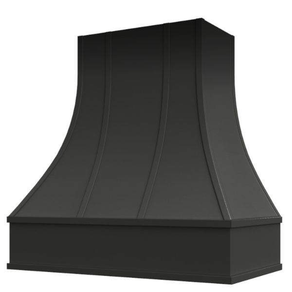 Black Range Hood With Curved Strapped Front and Block Trim - 30