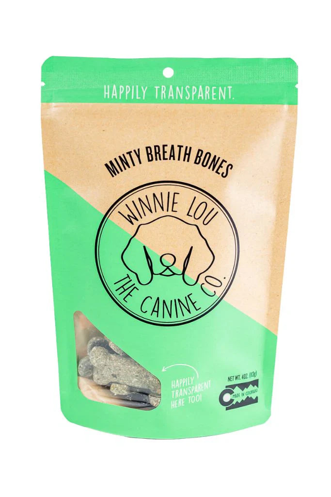 Winnie Lou The Canine Co - Dog Treat Brth Bones Mint, 4 oz (Pack of 6) - Dental Health Treats