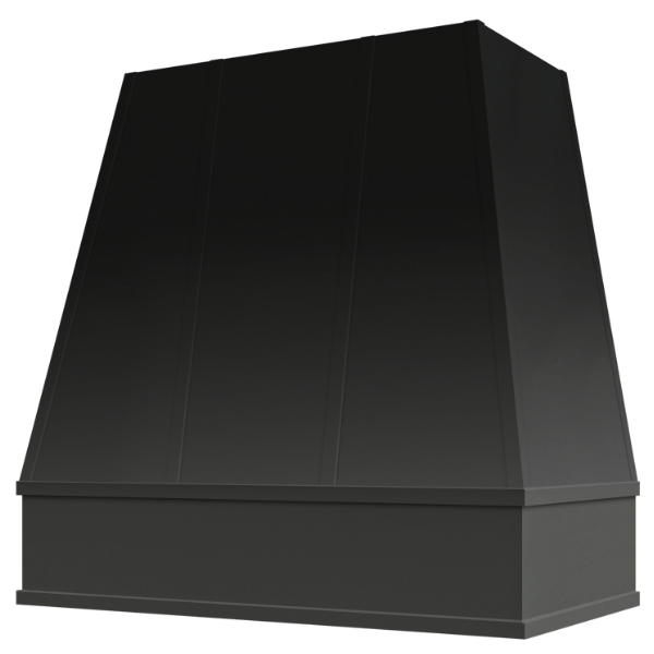 Black Wood Range Hood With Tapered Strapped Front and Block Trim - 30
