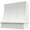 White Wood Range Hood With Sloped Strapped Front and Decorative Trim - 30", 36", 42", 48", 54" and 60" Widths Available