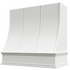 White Wood Range Hood With Sloped Strapped Front and Decorative Trim - 30", 36", 42", 48", 54" and 60" Widths Available