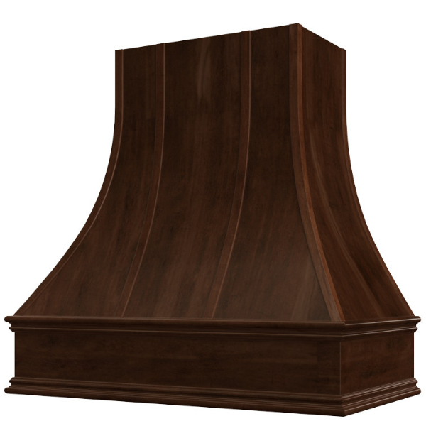 Espresso Range Hood With Curved Strapped Front and Decorative Trim - 30