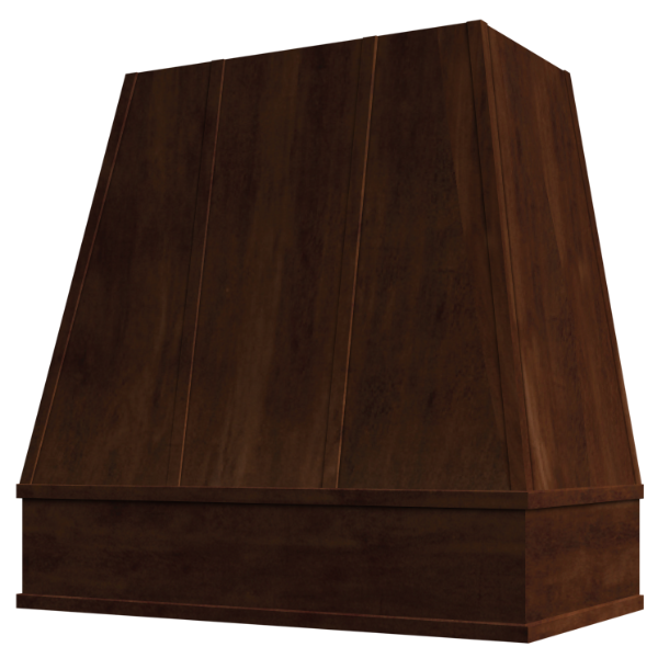 Espresso Wood Range Hood With Tapered Strapped Front and Block Trim - 30