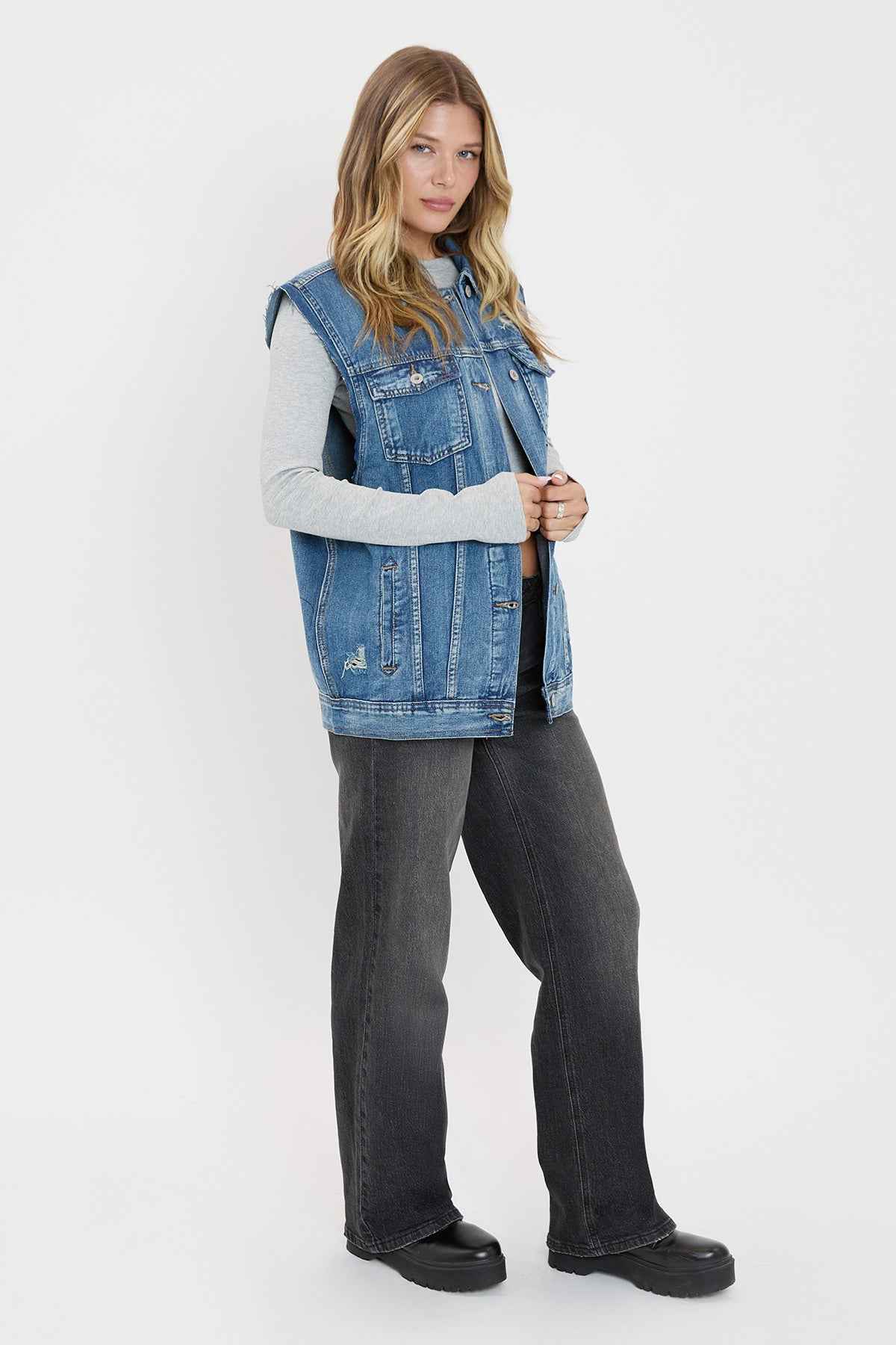 Women's Oversized Boyfriend Fit Denim Vest