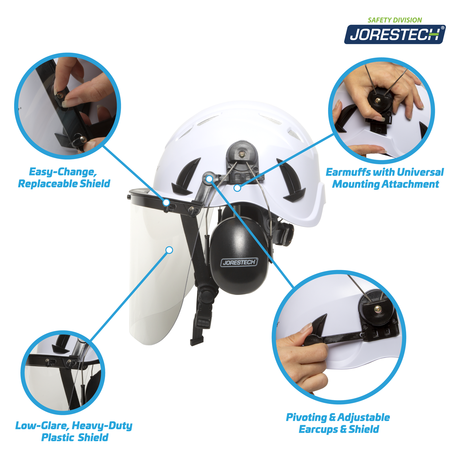 Ventilated Safety Work at Height Helmet System with Face Shield and Earmuffs