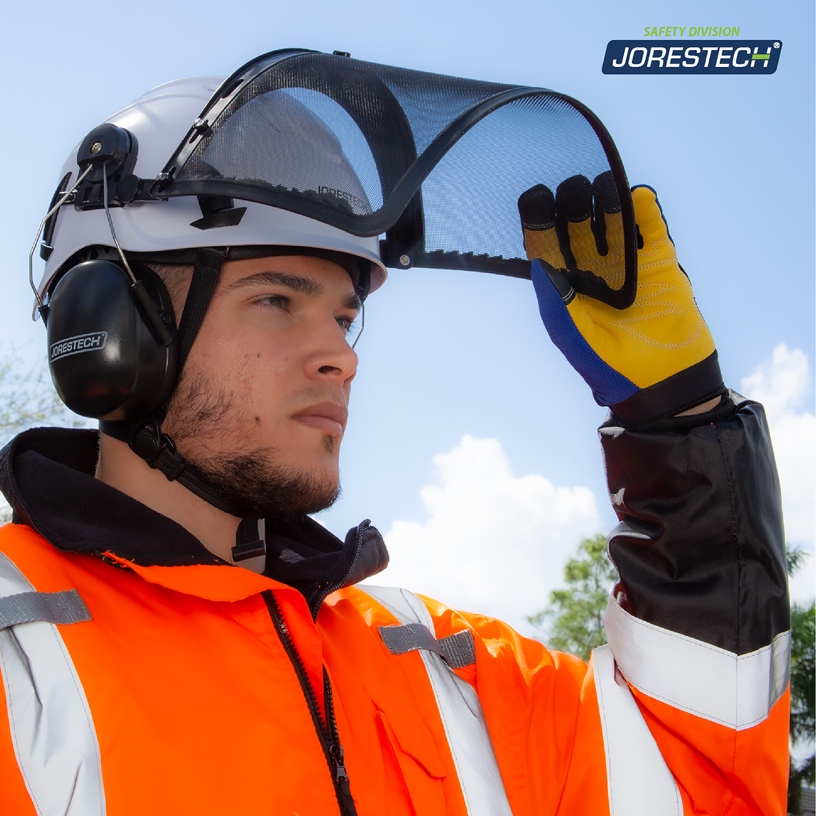 Safety Work at Height Helmet System with Iron Mesh Face Shield and Earmuffs