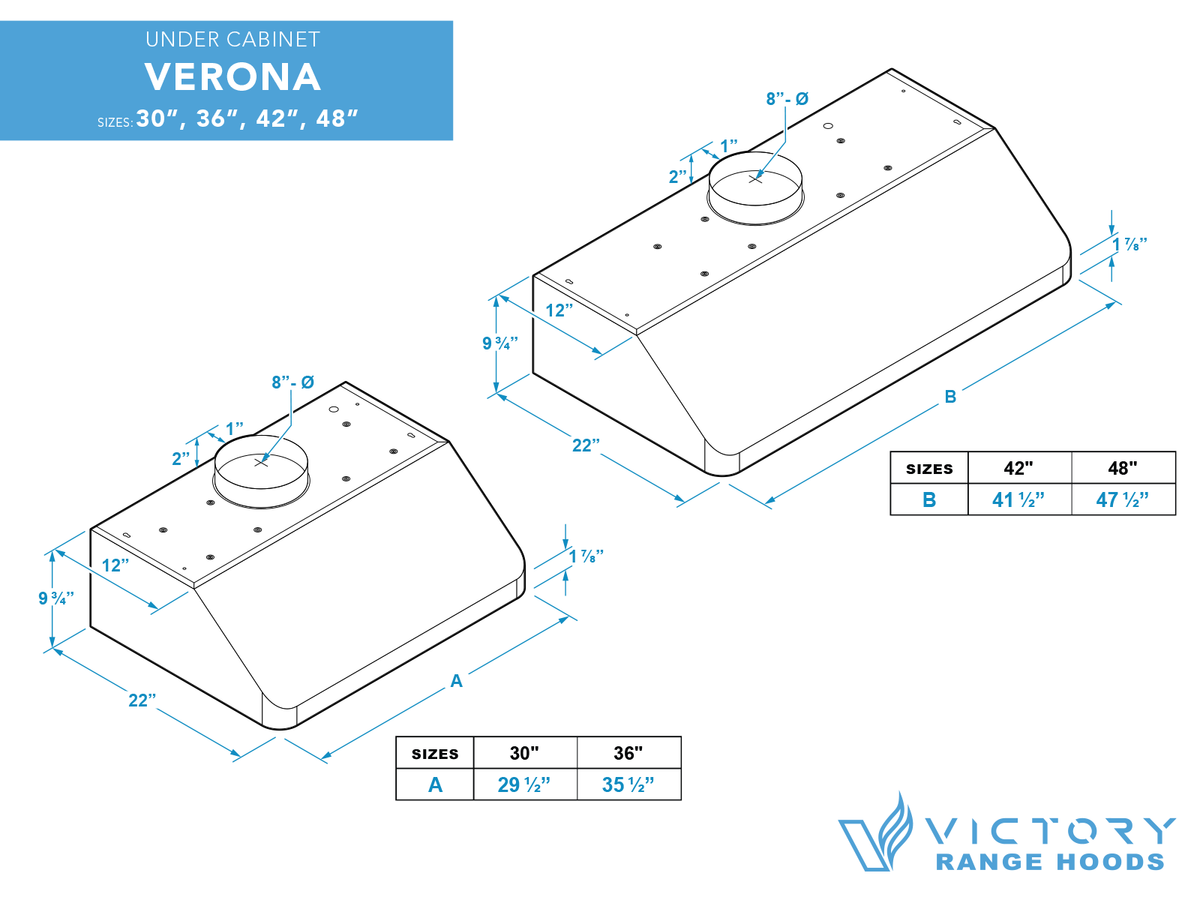 30 Inch 900 CFM Under Cabinet Range Hood - VICTORY Verona
