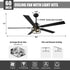 Vaczon 52 Inch 60 Inch Industrial Downrod Ceiling Fan with Light and APP & Remote Control