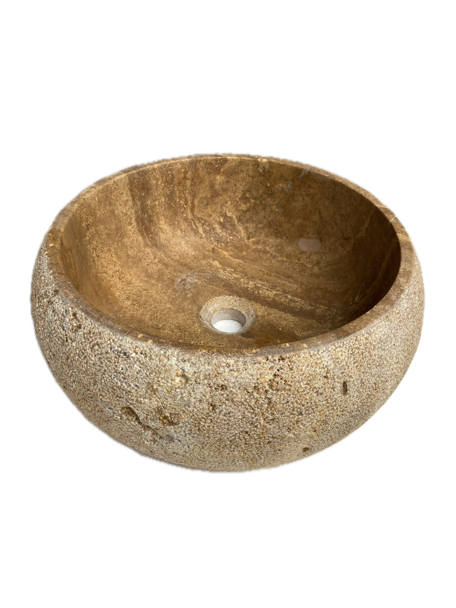 Valencia Travertine Vessel Bathroom Sink Honed Inside and Sand-Blasted Outside (D)16