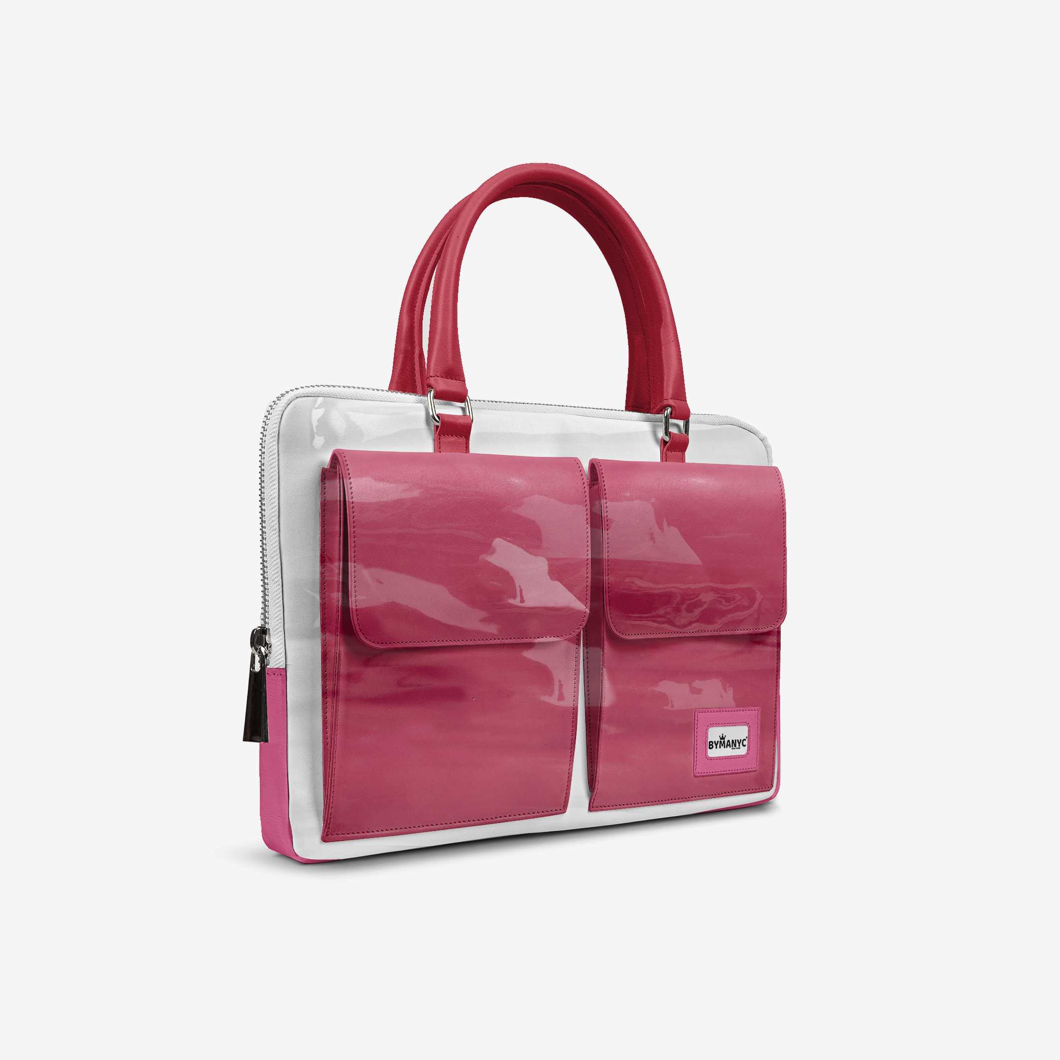 Vegan Designer Luxury Double Pocket Bag 16” BYMANYC ® New York White & Pink