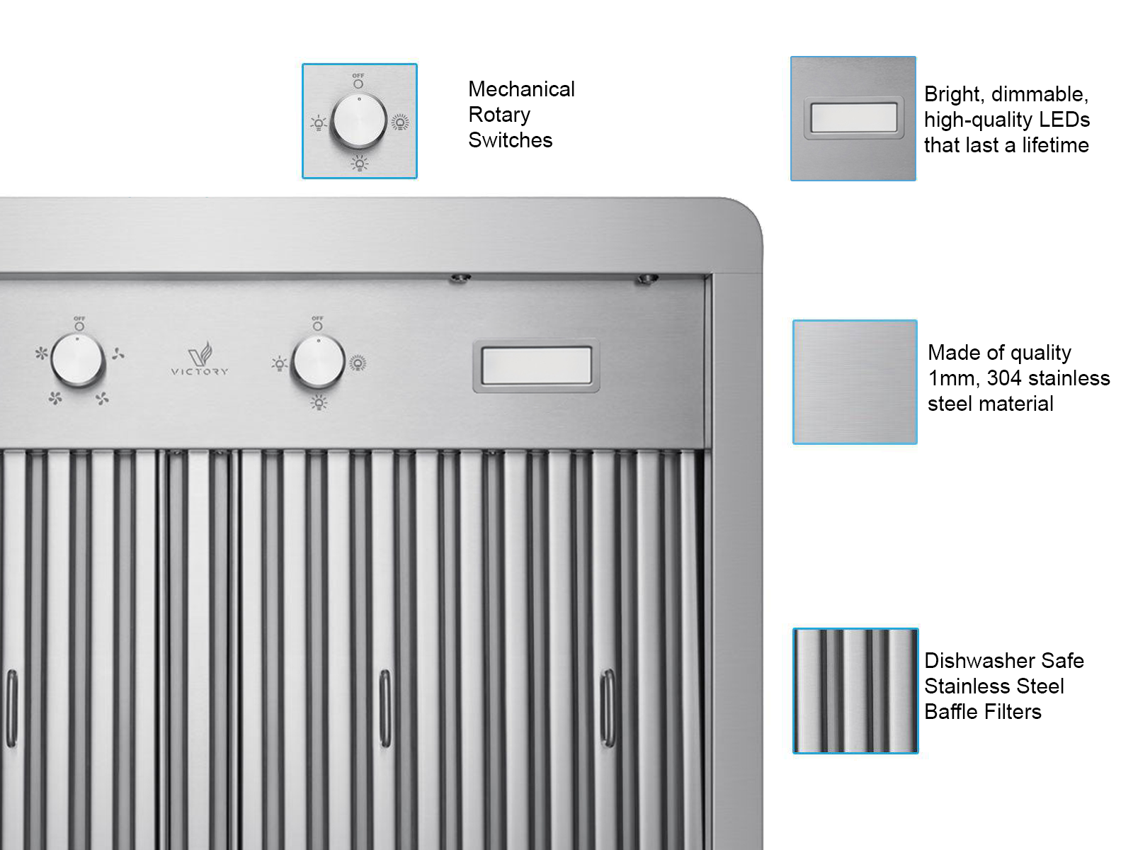 36 Inch 900 CFM Under Cabinet Range Hood - VICTORY Verona