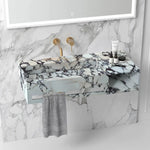 Calacatta Viola Marble Wall-mount Bathroom Sink Hidden Drain with Towel Holder and Shelf (W)18" (L)37" (H)8"
