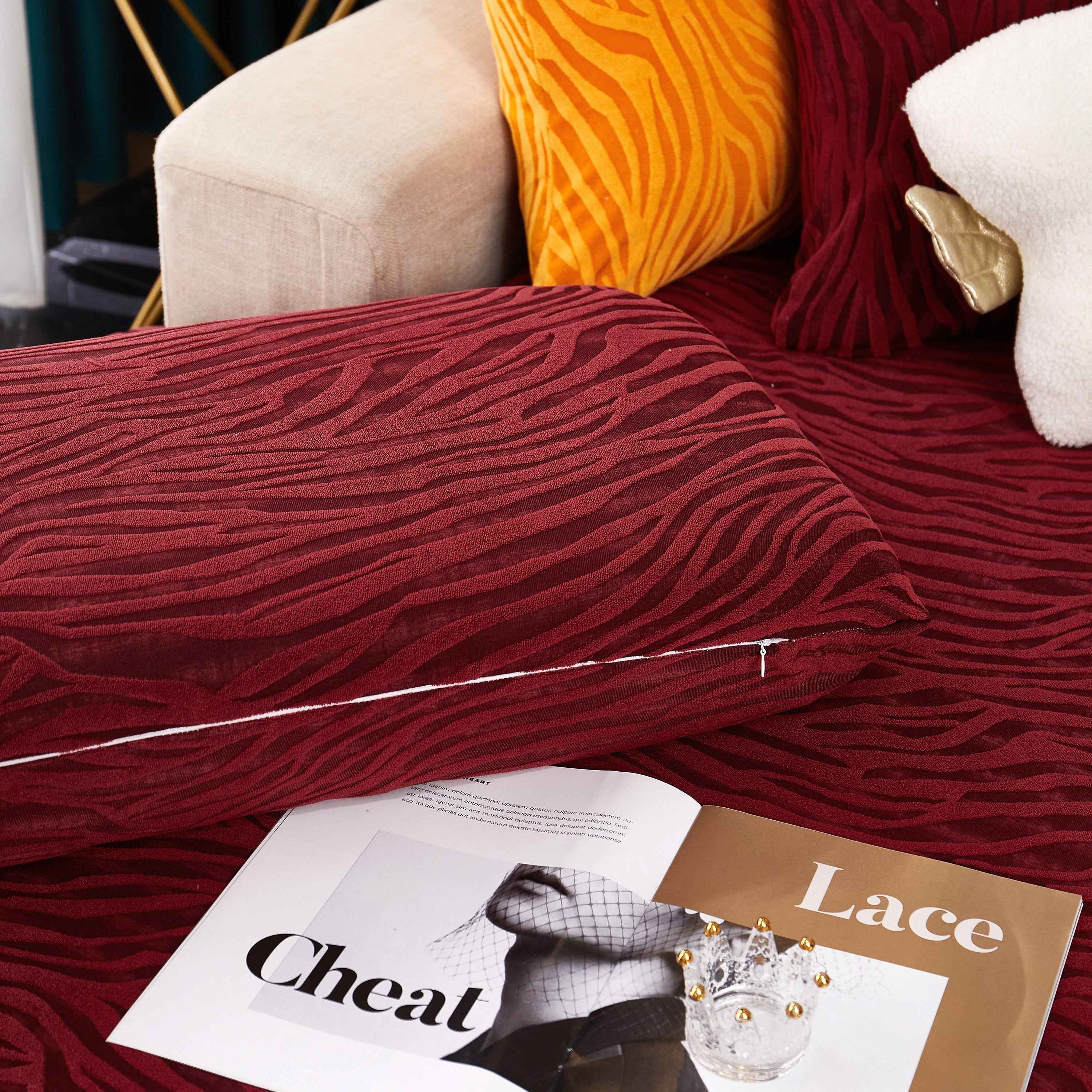 Striped Jacquard Fleece Furniture Covers Stretchable Non-Slip Cushion Covers for L-Shaped Couch, Pets