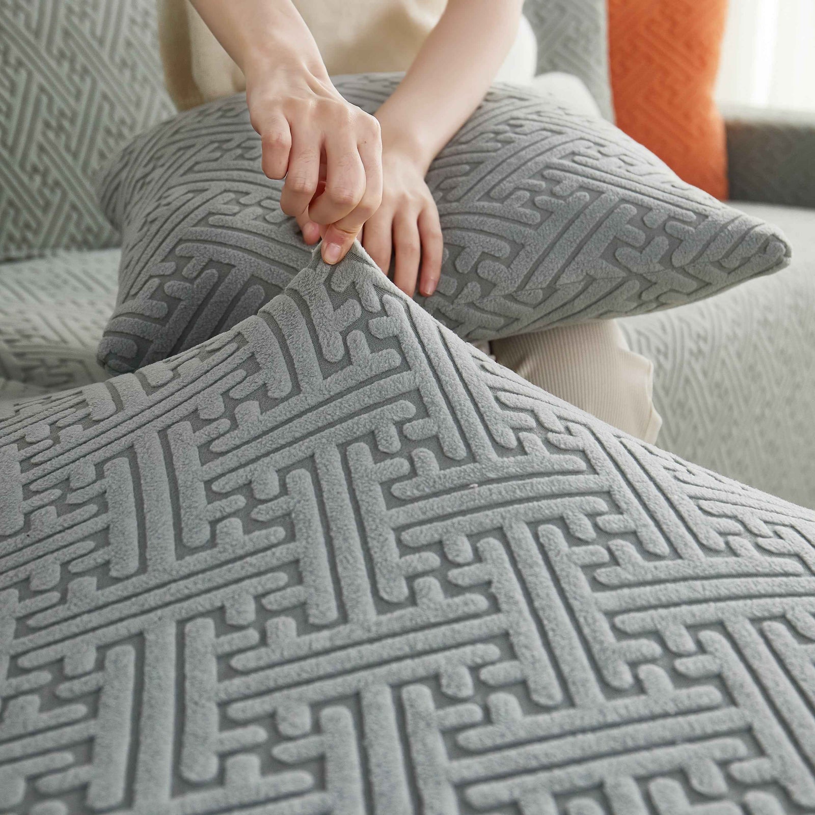 L Shape Sectional Sofa Cover Soft Stretch Furniture Protector Couch Slipcover with 1pcs Free Pillowcases