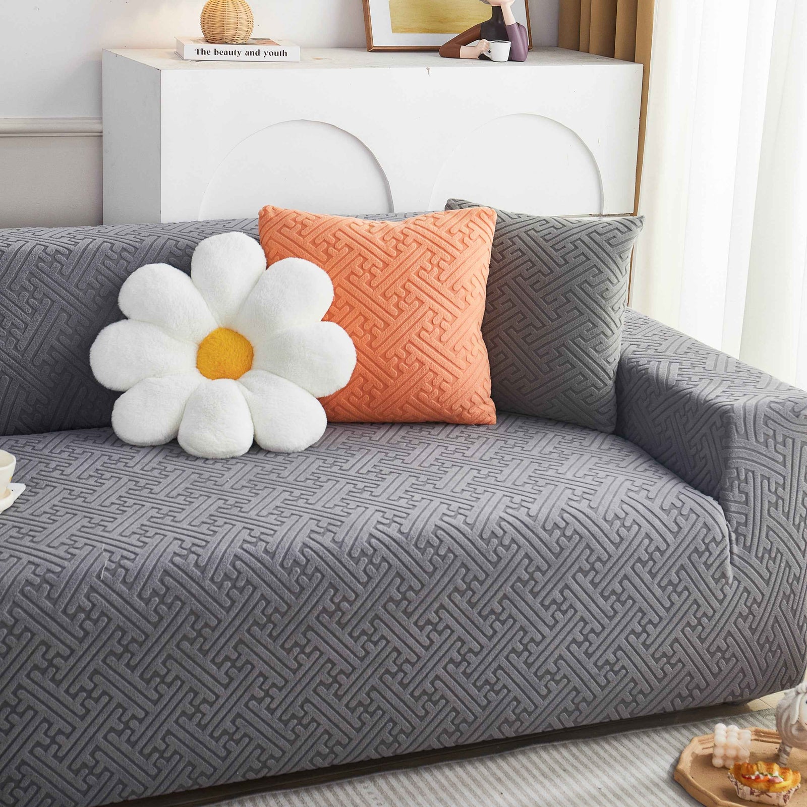 L Shape Sectional Sofa Cover Soft Stretch Furniture Protector Couch Slipcover with 1pcs Free Pillowcases