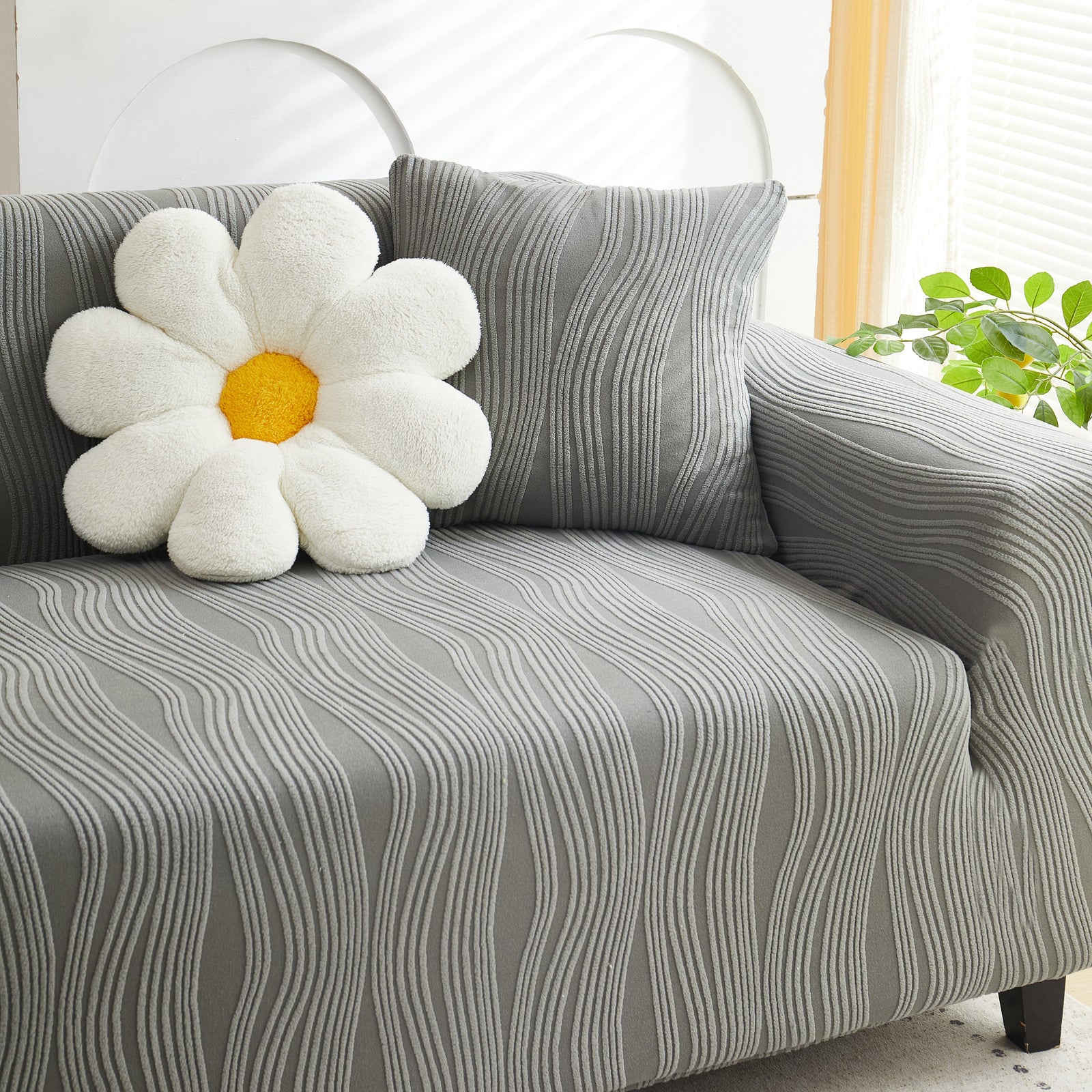 Textured Wave Stretch Sofa Couch Cover, Soft Washable Spandex Furniture Slipcovers