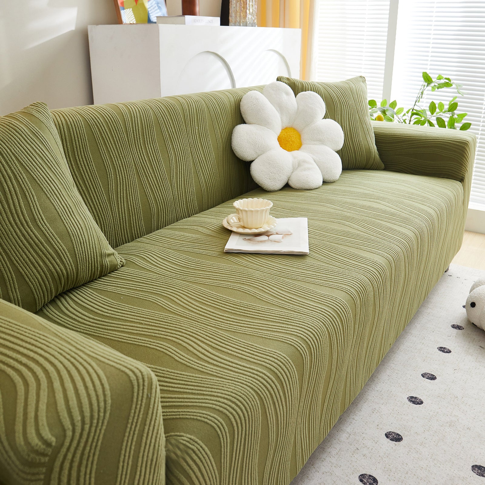 Textured Wave Stretch Sofa Couch Cover, Soft Washable Spandex Furniture Slipcovers
