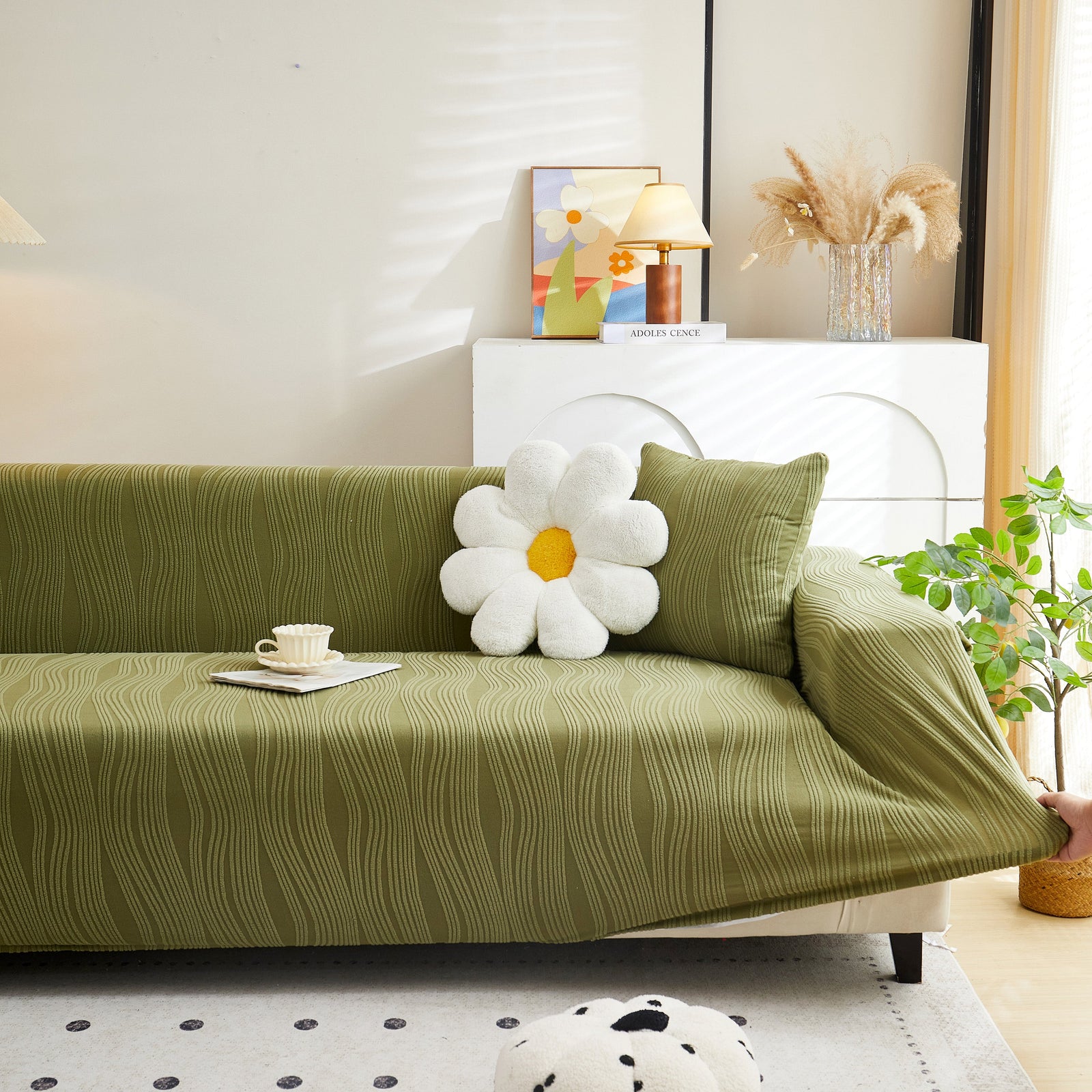 Textured Wave Stretch Sofa Couch Cover, Soft Washable Spandex Furniture Slipcovers