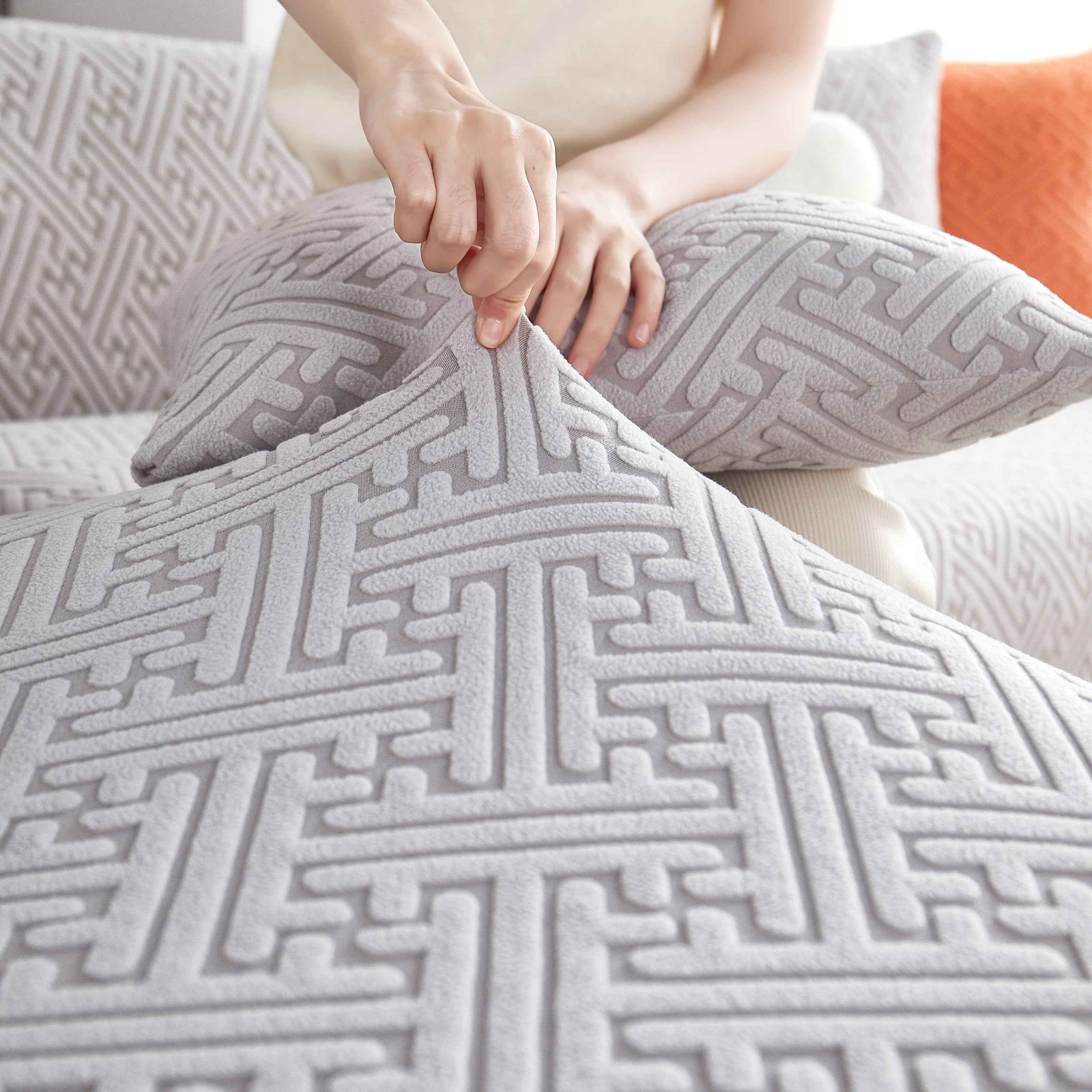 L Shape Sectional Sofa Cover Soft Stretch Furniture Protector Couch Slipcover with 1pcs Free Pillowcases