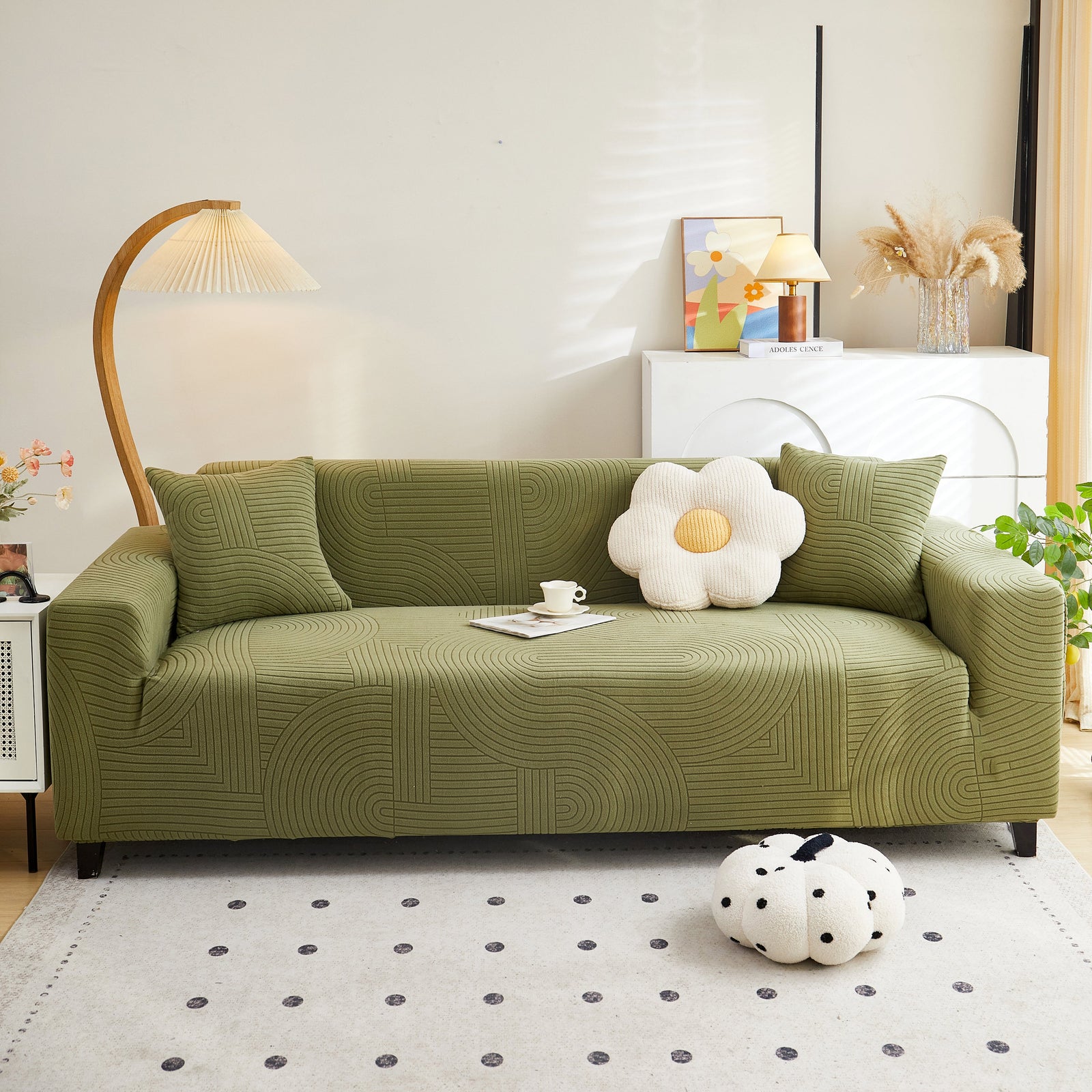 Fleece Stretch Sofa Slipcover Washable Soft Spandex Couch Cover Furniture Protector