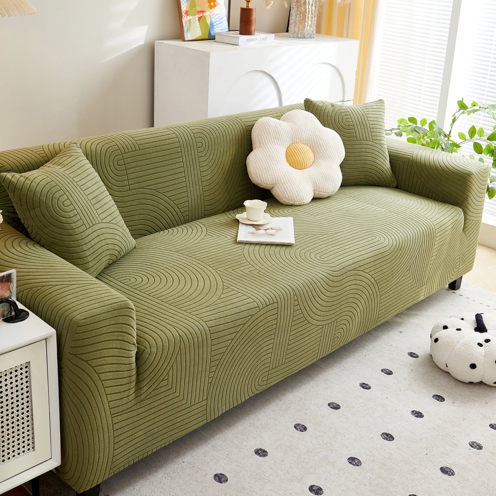 Fleece Stretch Sofa Slipcover Washable Soft Spandex Couch Cover Furniture Protector