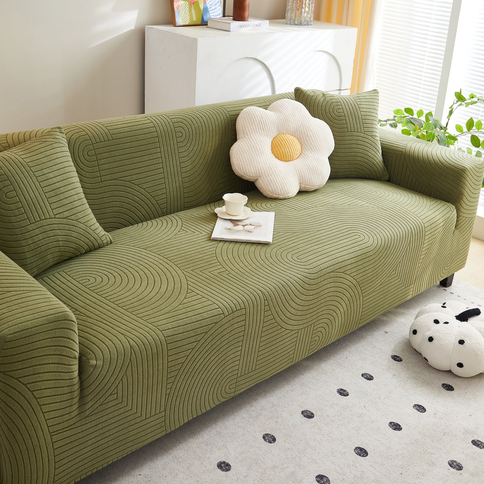 Fleece Stretch Sofa Slipcover Washable Soft Spandex Couch Cover Furniture Protector