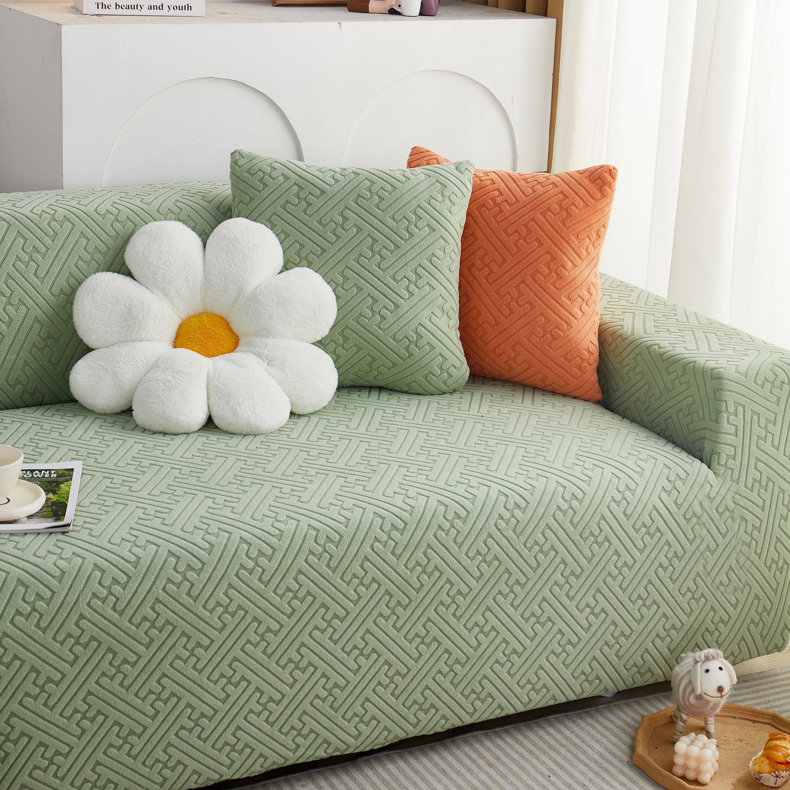 L Shape Sectional Sofa Cover Soft Stretch Furniture Protector Couch Slipcover with 1pcs Free Pillowcases