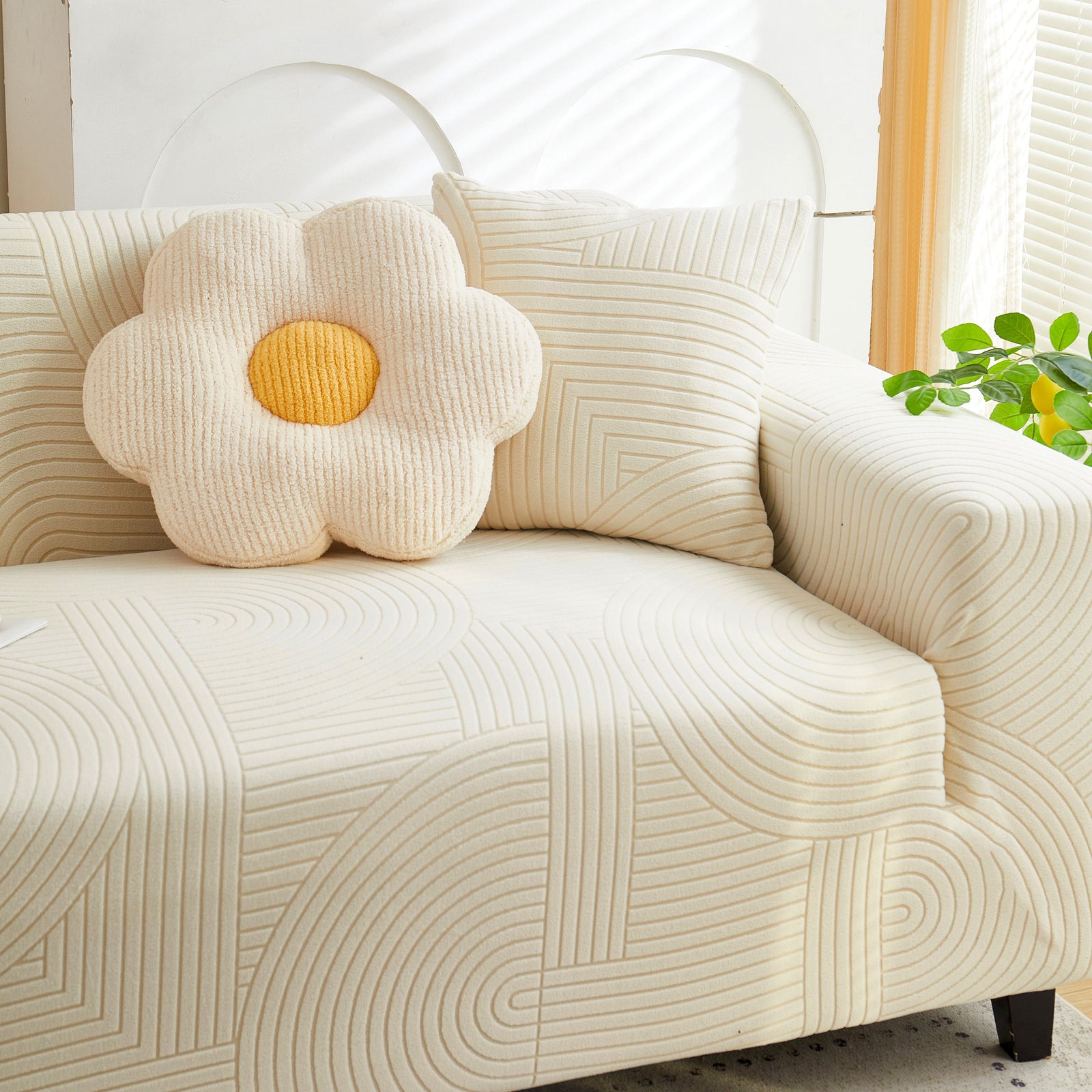 Fleece Stretch Sofa Slipcover Washable Soft Spandex Couch Cover Furniture Protector