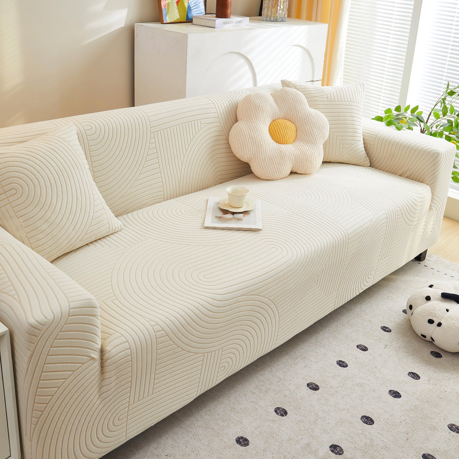 Fleece Stretch Sofa Slipcover Washable Soft Spandex Couch Cover Furniture Protector