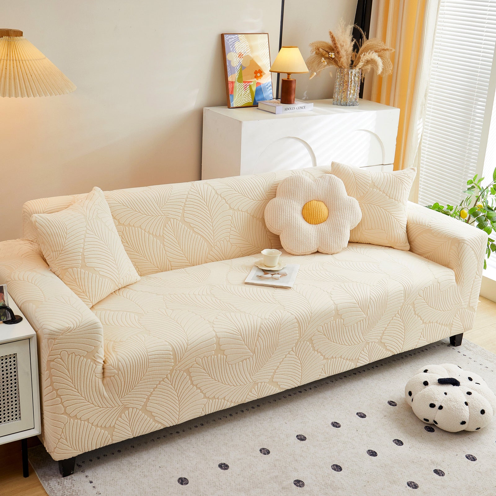 Jacquard Leaf Stretch Sofa Protector Cover Soft Washable Spandex Couch Slipcover
