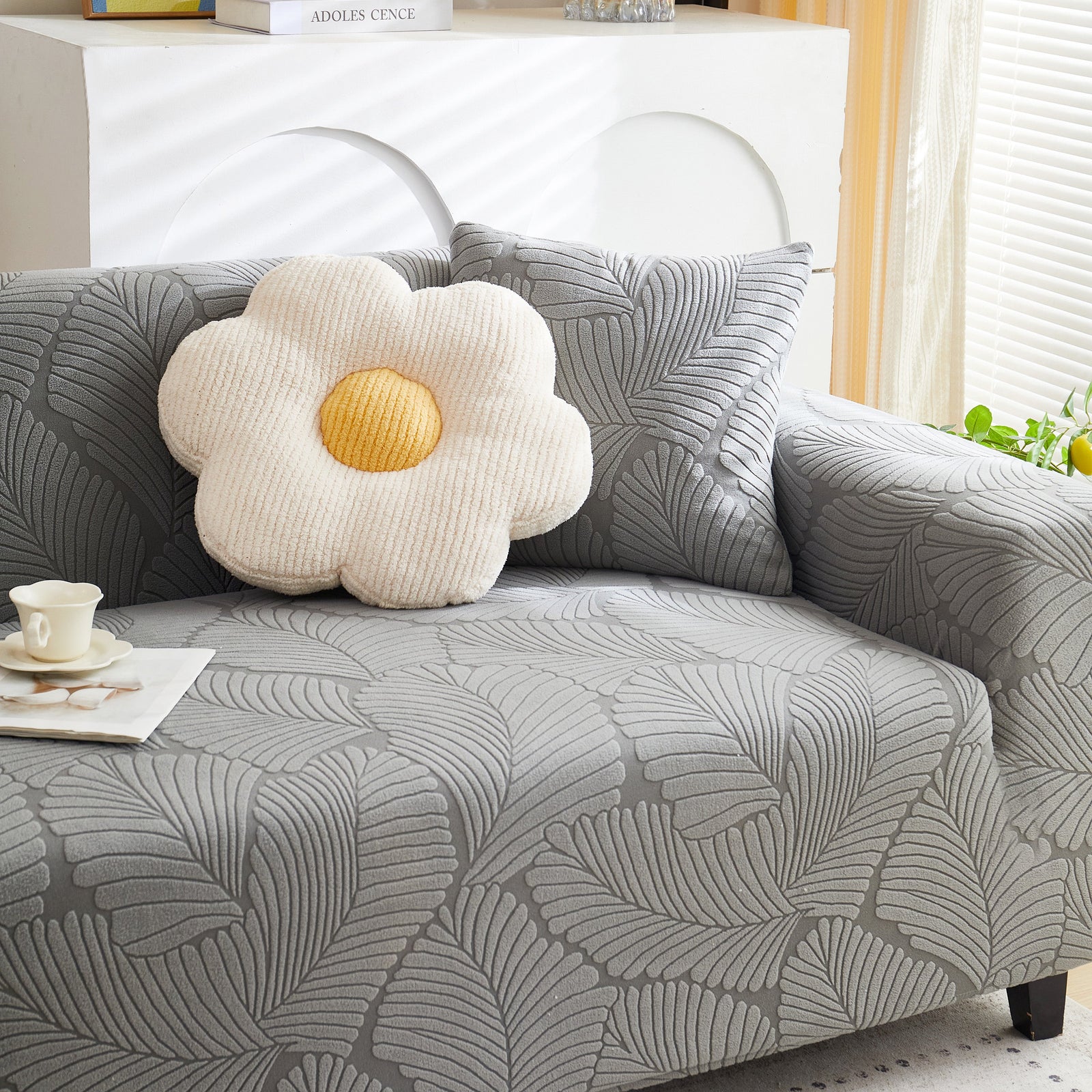 Jacquard Leaf Stretch Sofa Protector Cover Soft Washable Spandex Couch Slipcover