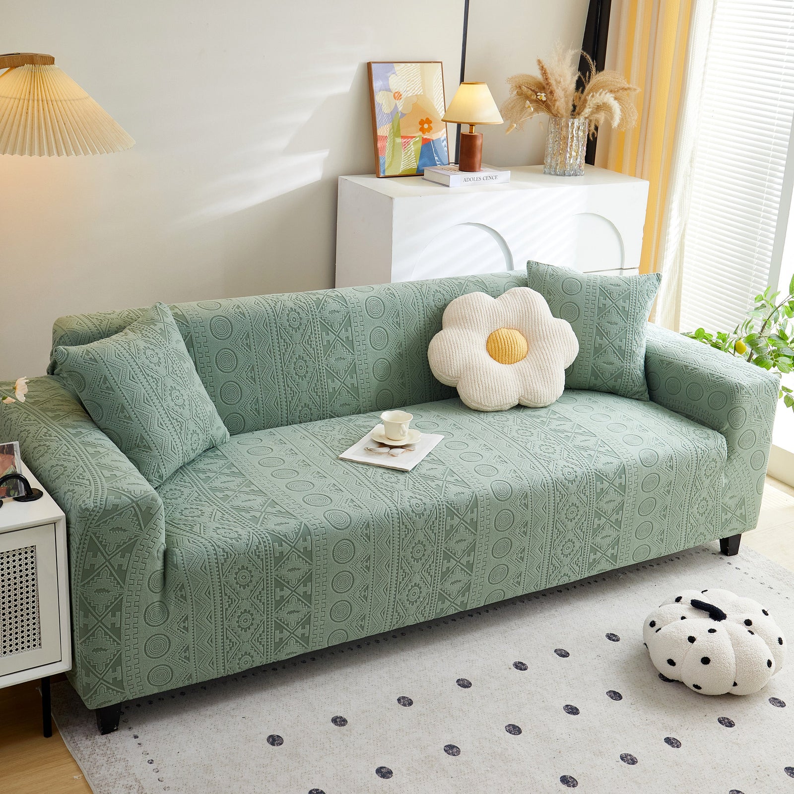 Embossed Geometric Elastic Sofa Cover Boho Stylish Decorative Furniture Covers