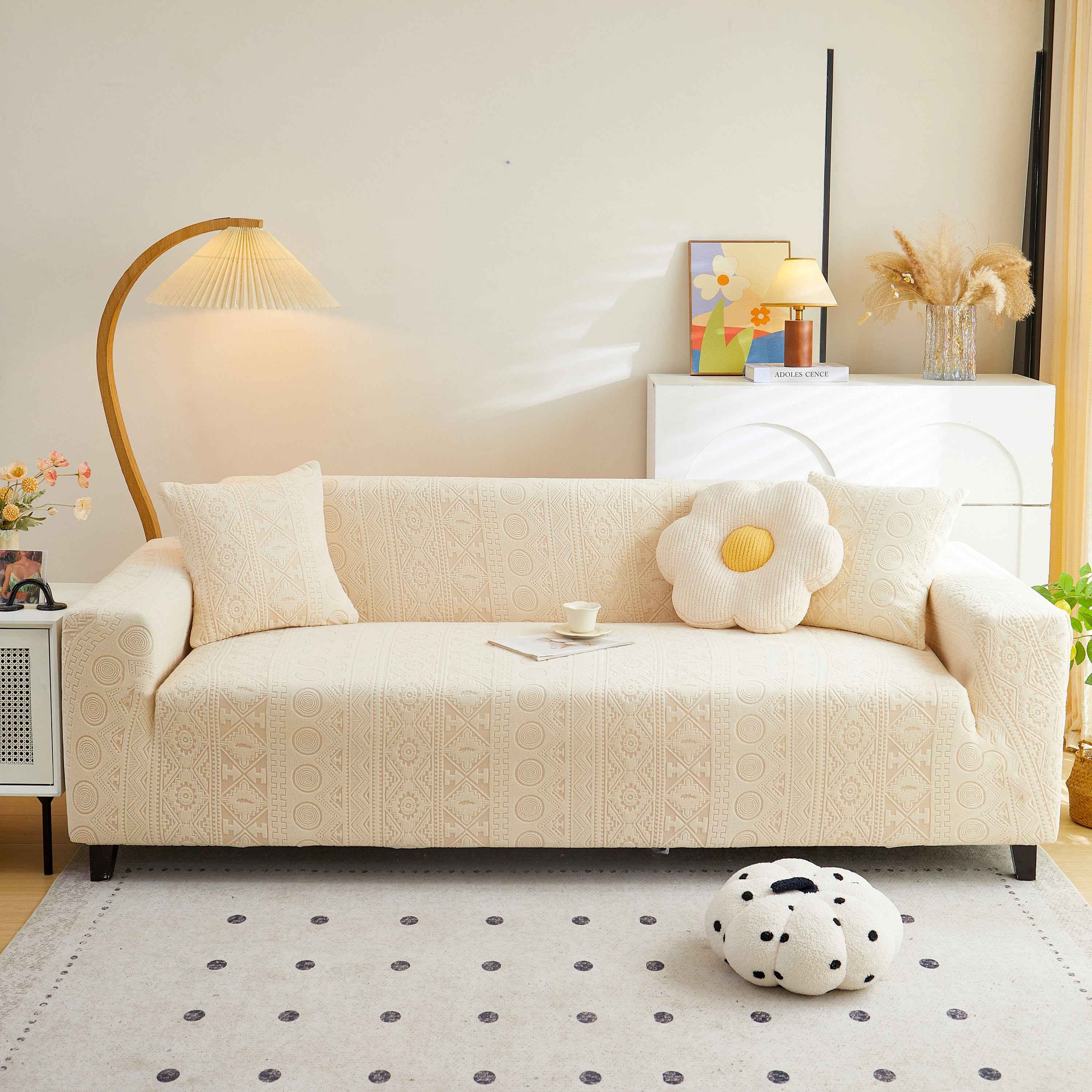 Embossed Geometric Elastic Sofa Cover Boho Stylish Decorative Furniture Covers
