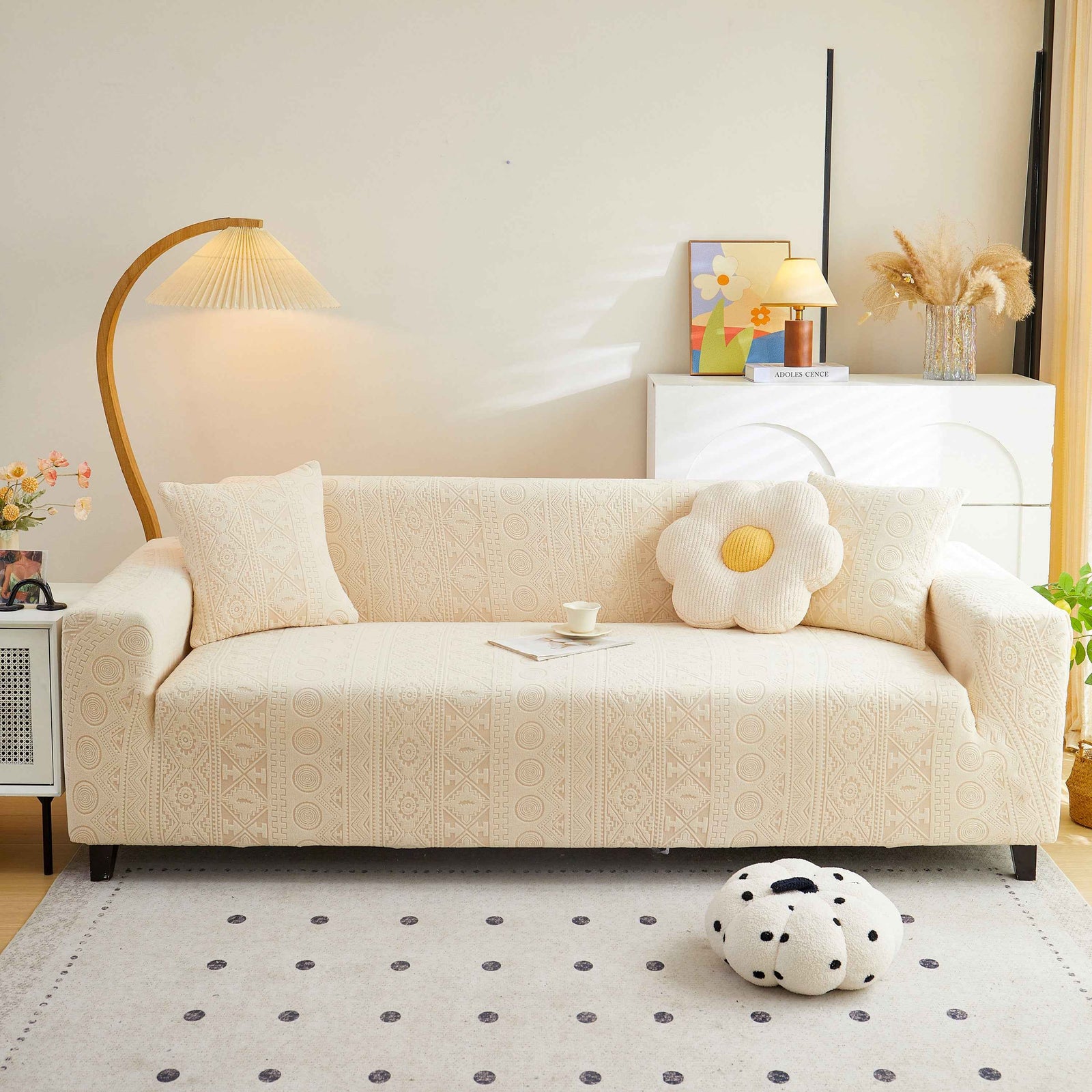 Embossed Geometric Elastic Sofa Cover Boho Stylish Decorative Furniture Covers