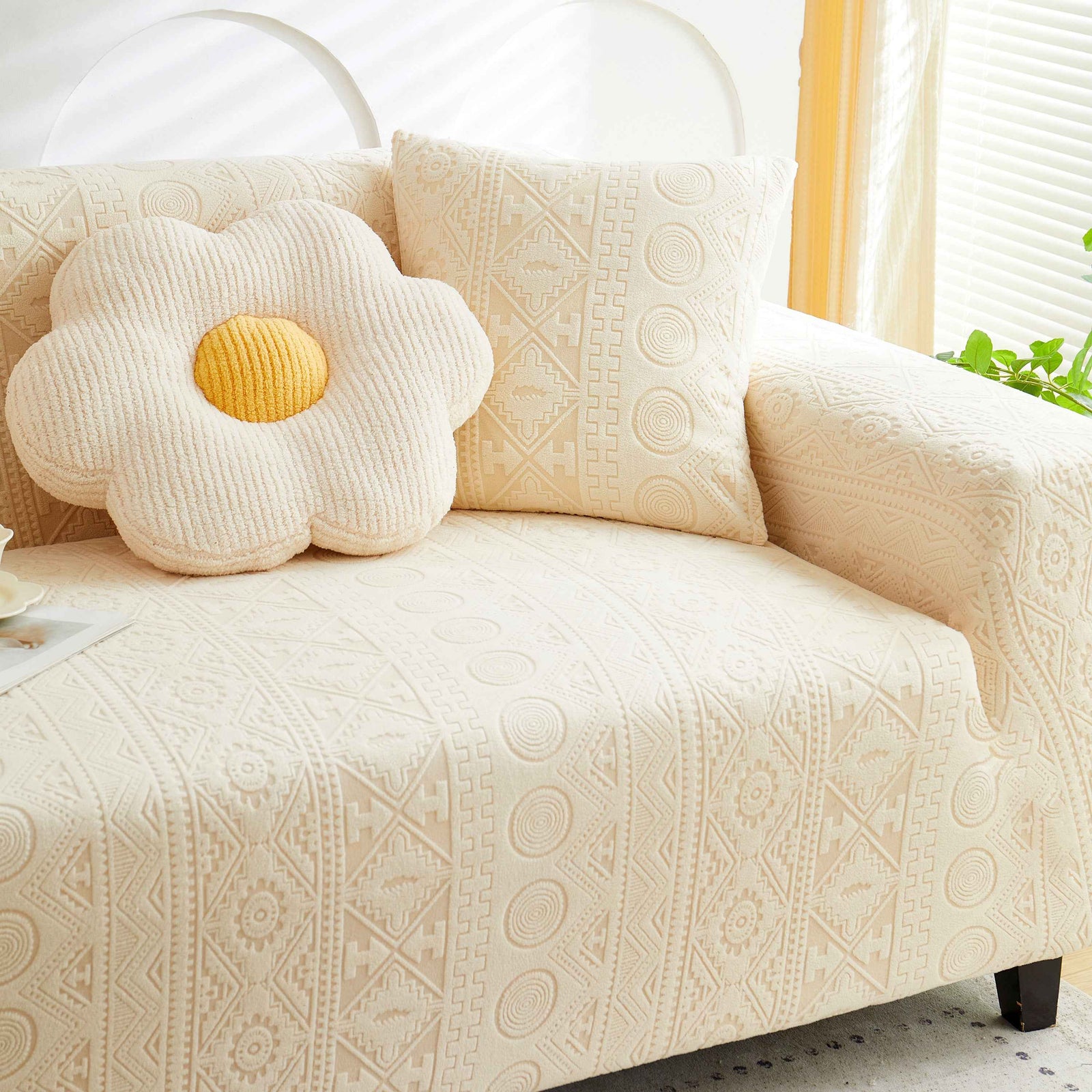 Embossed Geometric Elastic Sofa Cover Boho Stylish Decorative Furniture Covers