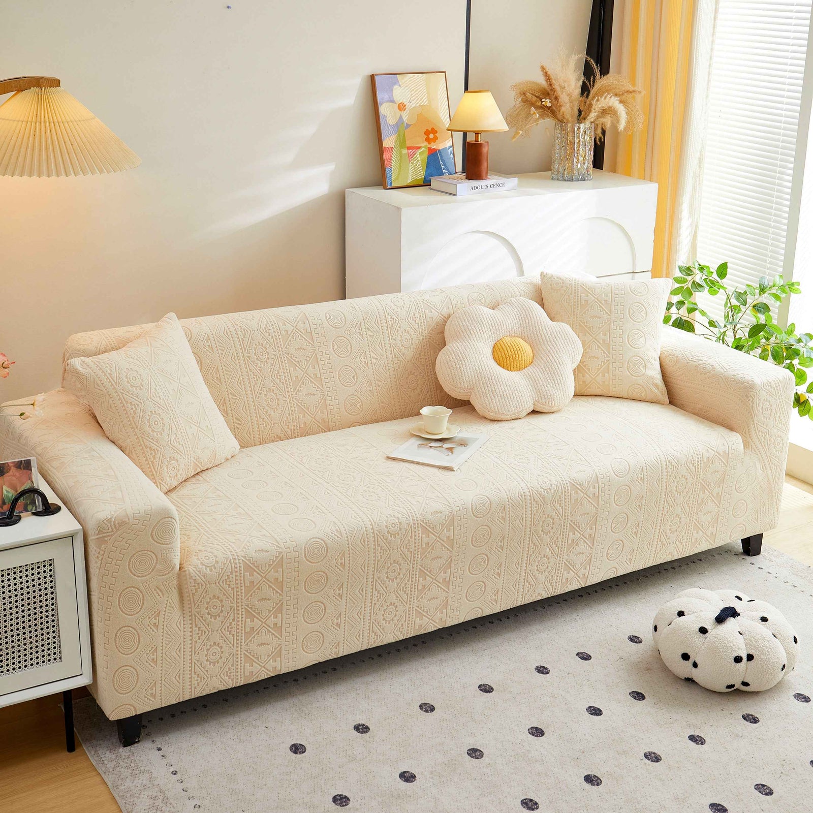 Embossed Geometric Elastic Sofa Cover Boho Stylish Decorative Furniture Covers