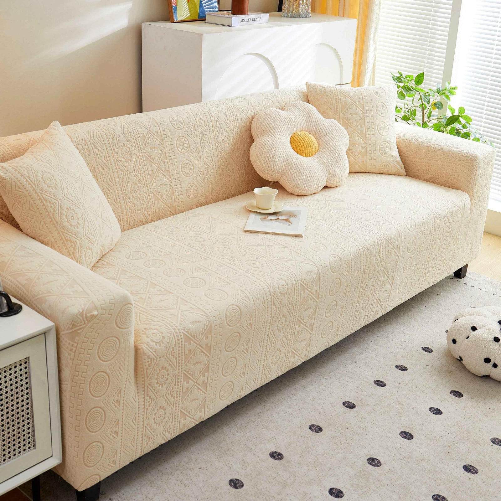 Embossed Geometric Elastic Sofa Cover Boho Stylish Decorative Furniture Covers