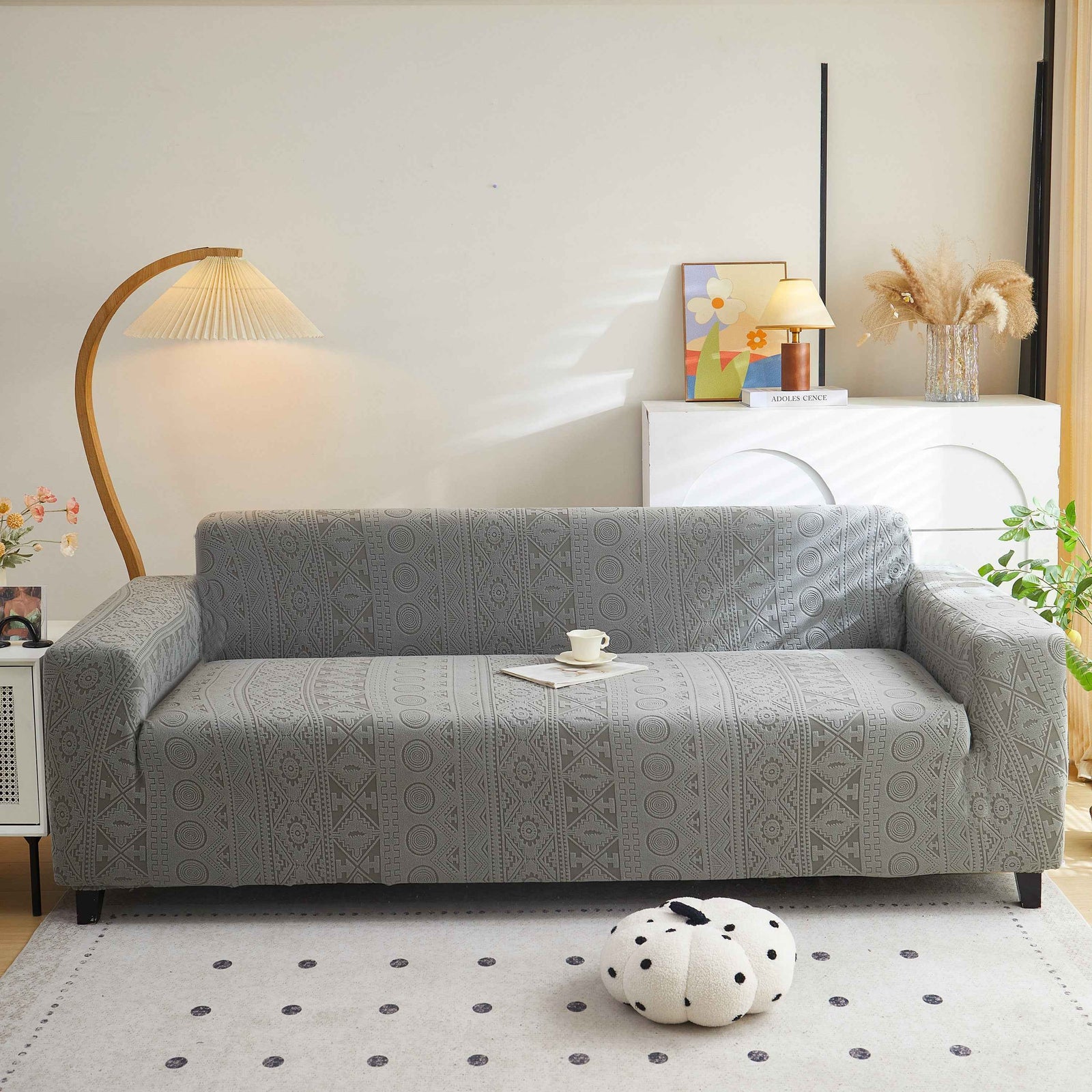 Embossed Geometric Elastic Sofa Cover Boho Stylish Decorative Furniture Covers