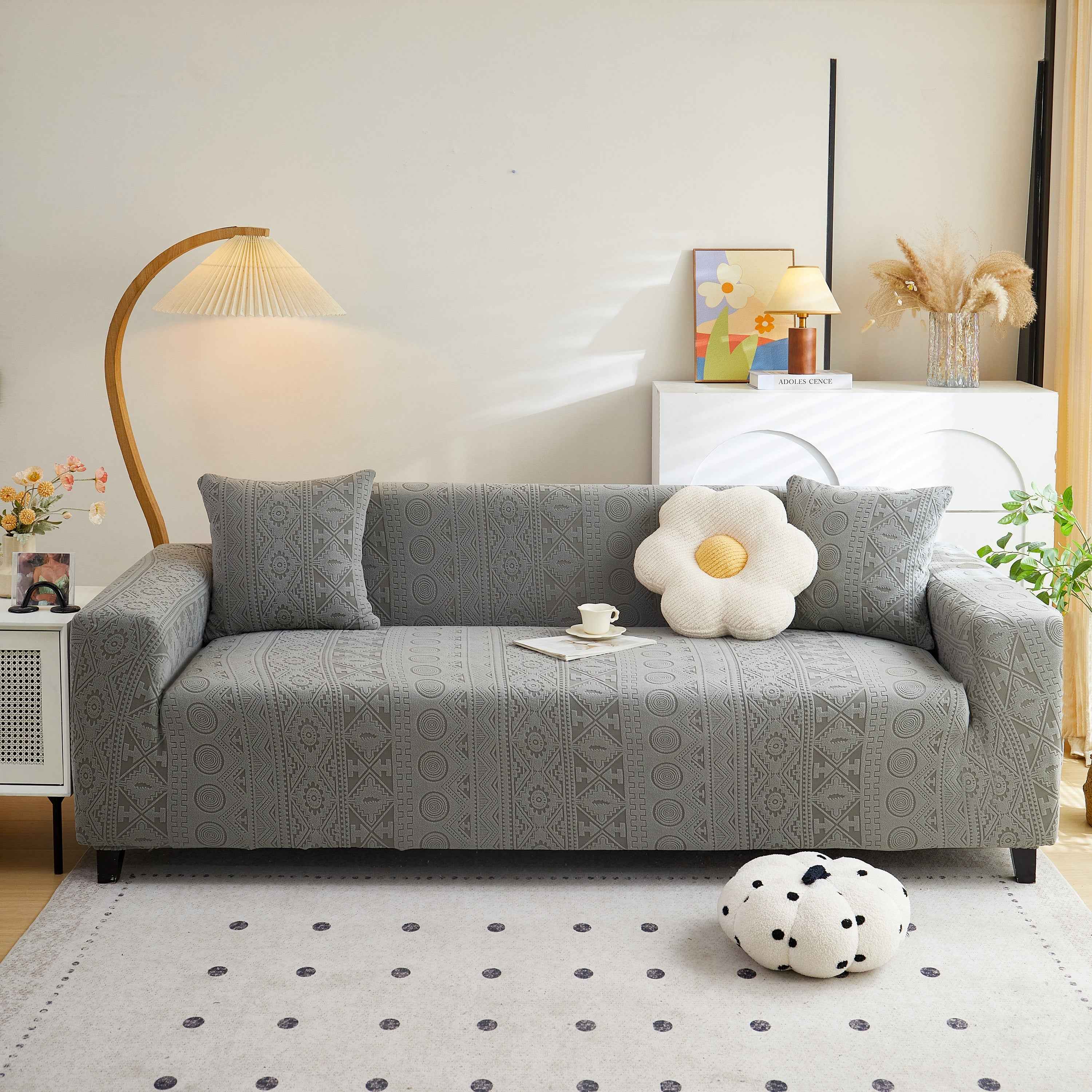 Embossed Geometric Elastic Sofa Cover Boho Stylish Decorative Furniture Covers