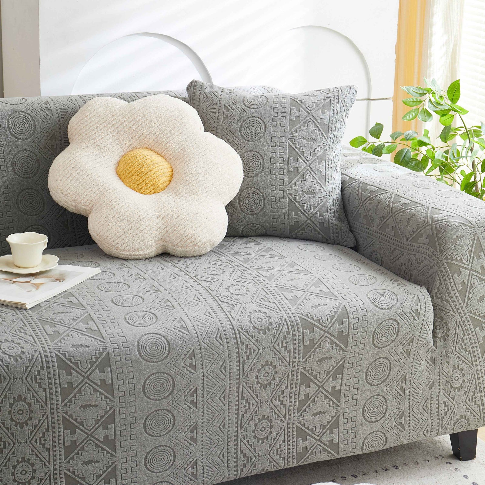 Embossed Geometric Elastic Sofa Cover Boho Stylish Decorative Furniture Covers